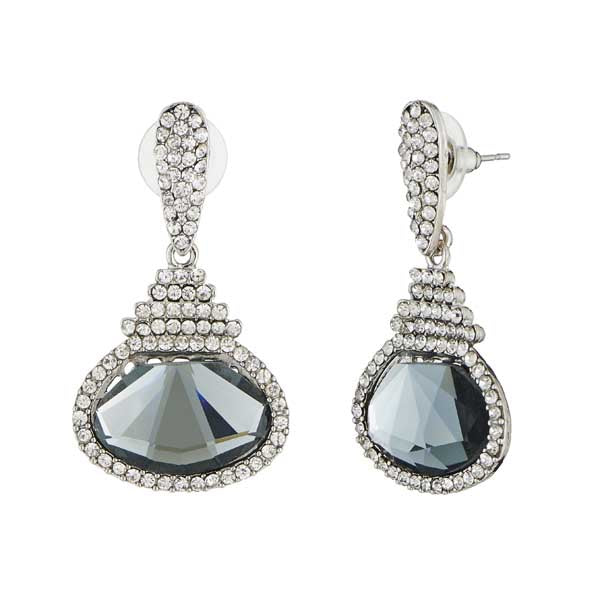 Kriaa Grey Crystal Stone Silver Plated Dangler Earrings