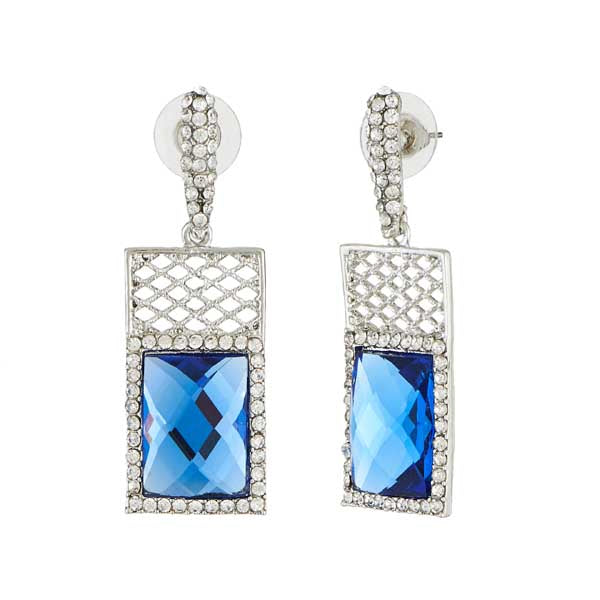 Kriaa Blue Crystal Stone Silver Plated Dangler Earrings