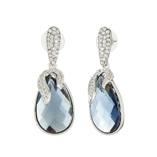 Kriaa Blue Crystal Stone Silver Plated Dangler Earrings