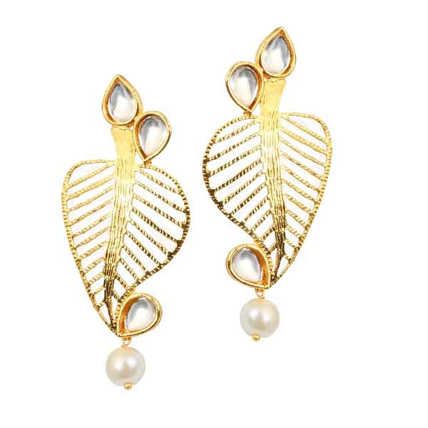 Kriaa Kundan Gold Plated Leaf Dangler Earrings