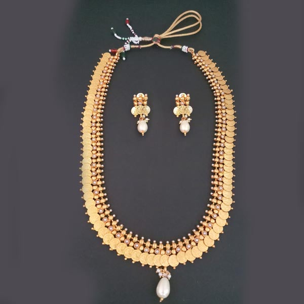 Sai Raj Temple Coin Copper Pearl Necklace Set