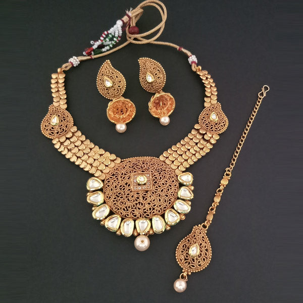 Sai Raj AD Stone Choker Copper Necklace Set With Maang Tikka