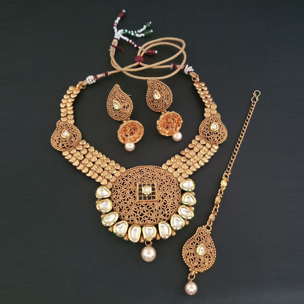 Sai Raj AD Stone Choker Copper Necklace Set With Maang Tikka