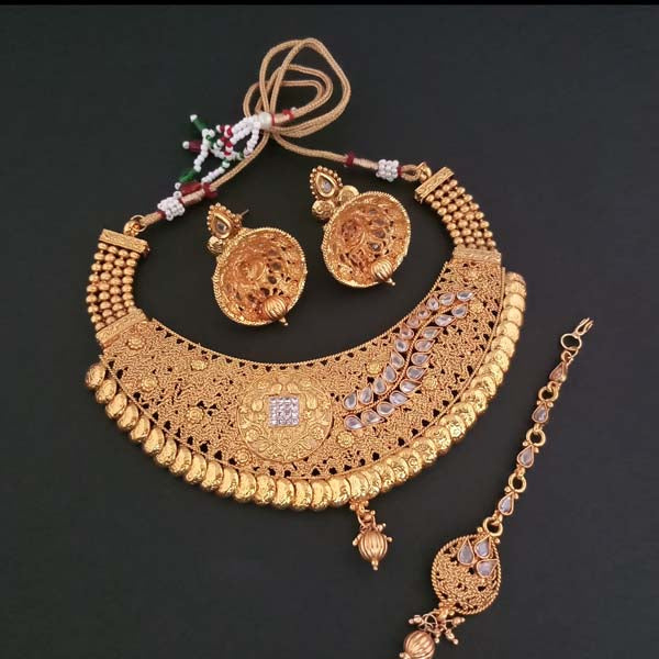 Sai Raj AD Stone Copper Necklace Set With Maang Tikka