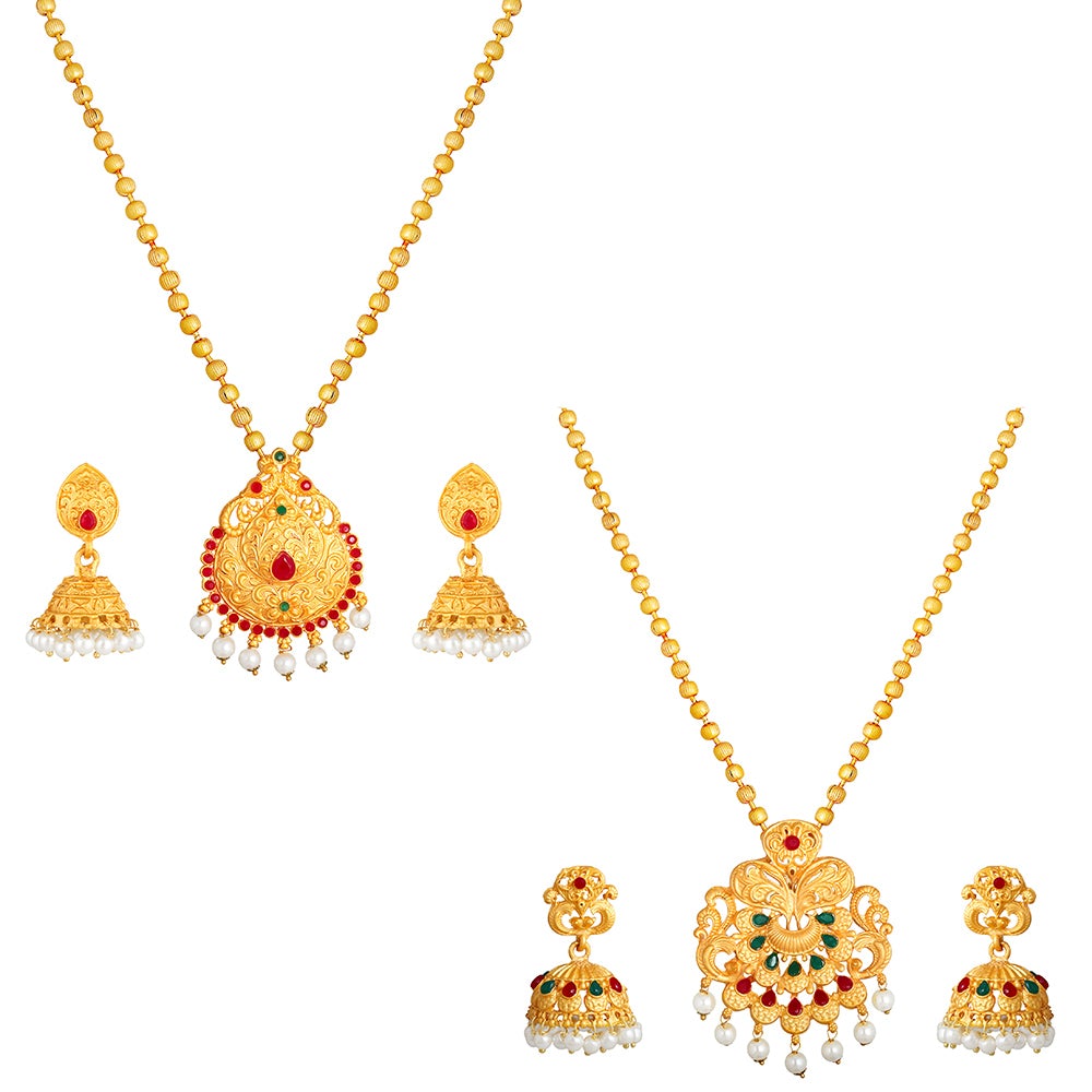 Kord Store Traditional Gold Plated Set Of 2 Alloy Necklace Set Combo For Women
