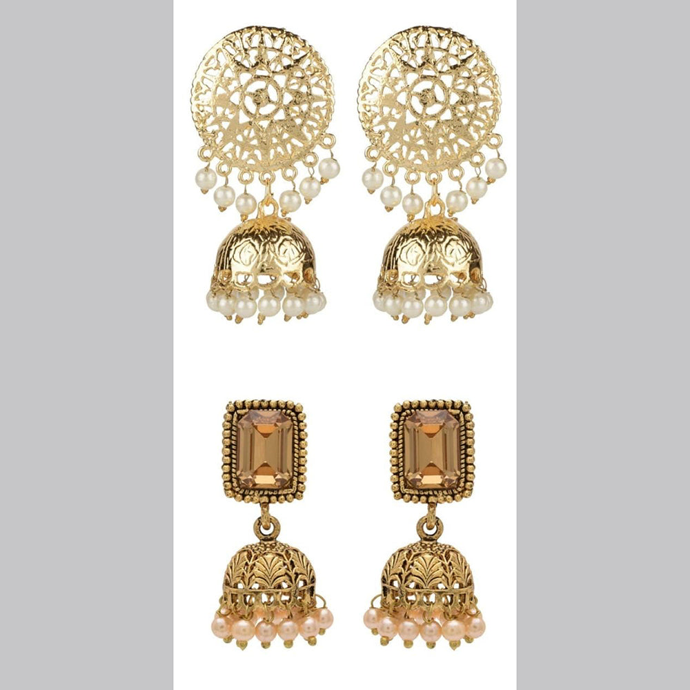 Kord Store Excellent Design Pearls Gold Plated Jhumki Combo Earring For Women