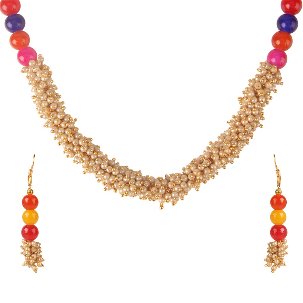 Kord Store Pearl Lariyat Multi-Color Bead Princess Necklace Set For Women