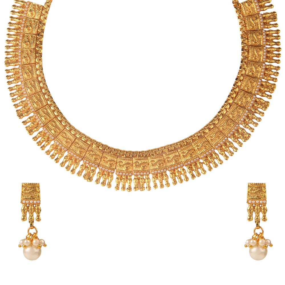 Kord Store Traditional Latkan Pearls Gold Plated Choker Necklace Set For Women
