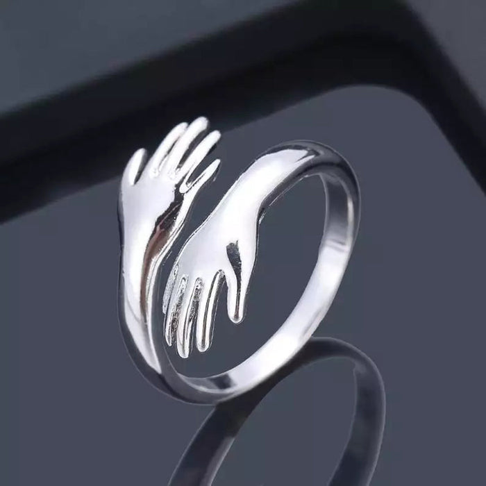 JewelMaze Silver Hug Promise Ring - Adjustable - Anti Tarnish - Silver
