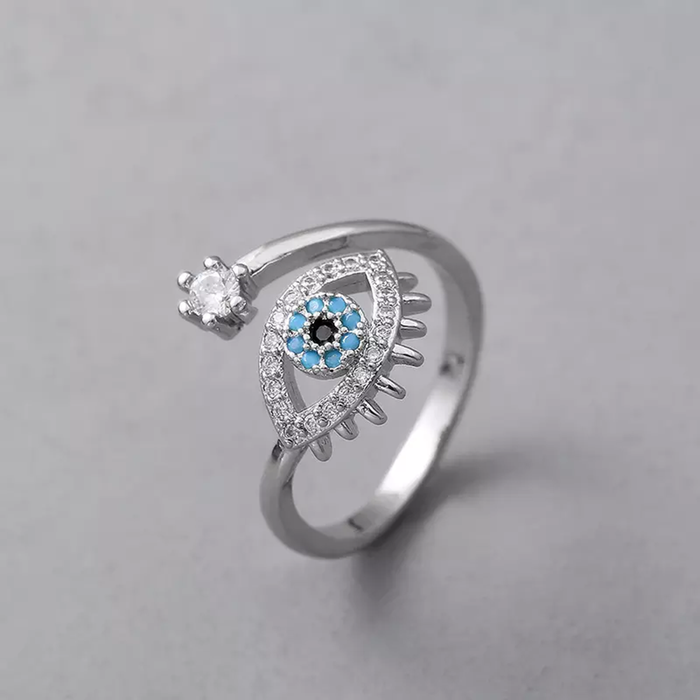 JewelMaze Cute Evil Eye Adjustable Ring - Silver - Silver