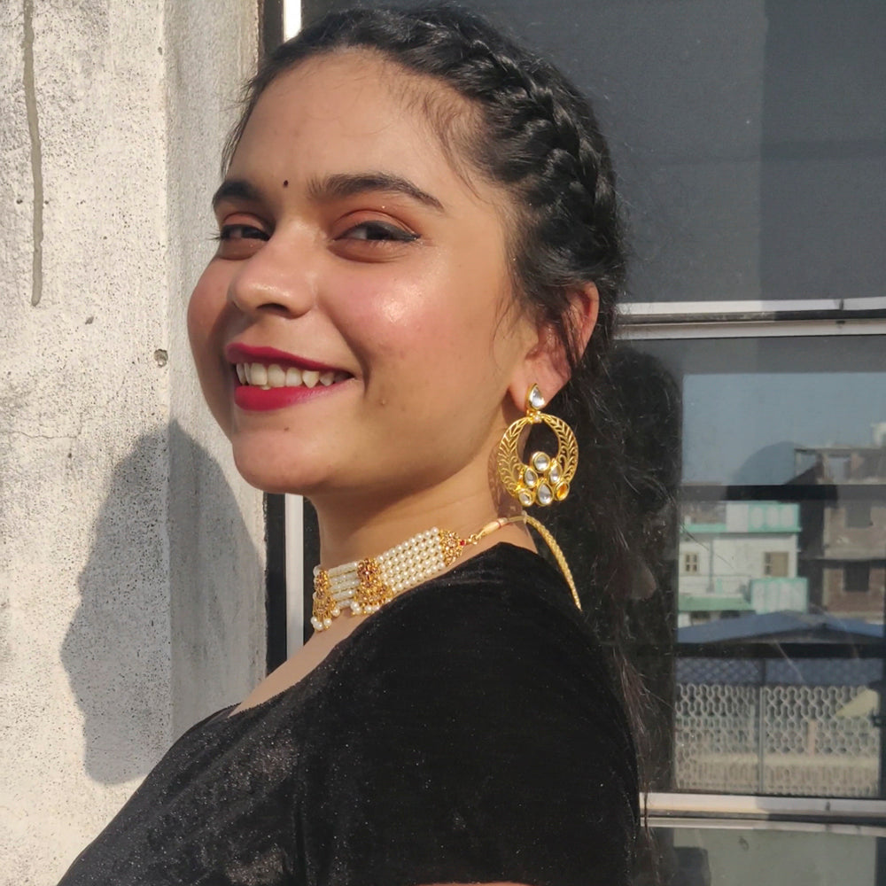 Shreya Wearing Aurum Kundan Meenakari Gold Plated Dangler Earrings