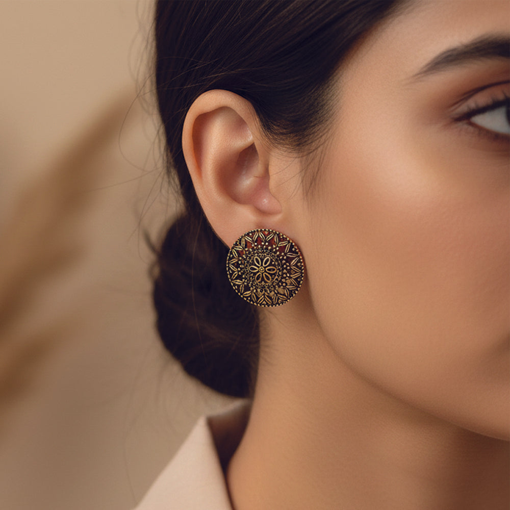 JewelMaze Set of 5 Antique Gold Plated Stud Earring Combo