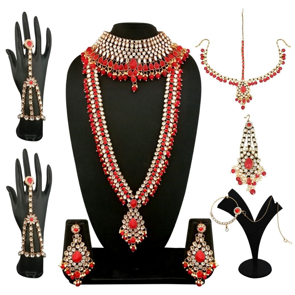 JewelMaze Luxury Kundan and Beads Bridal Jewelry Set