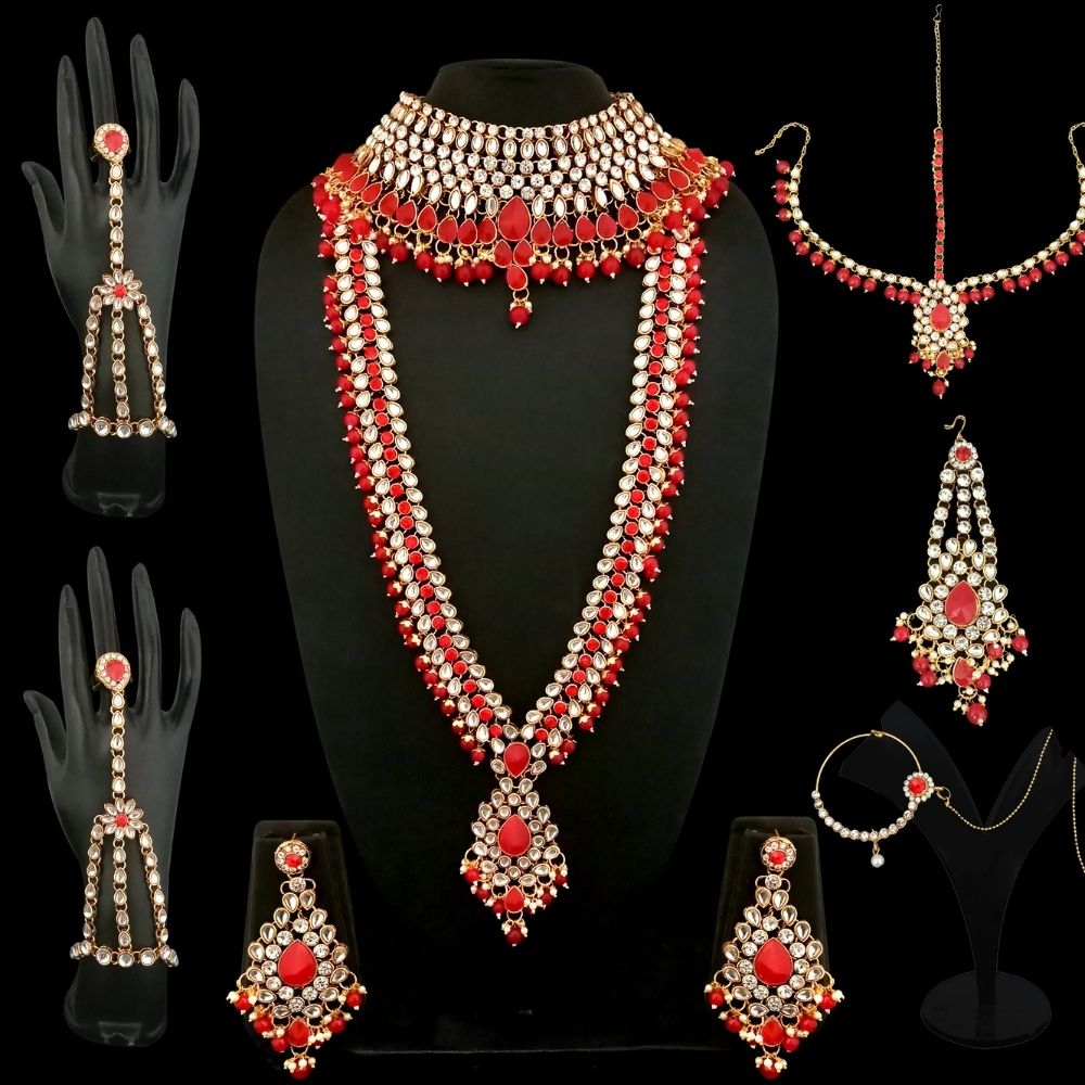JewelMaze Luxury Kundan and Beads Bridal Jewelry Set
