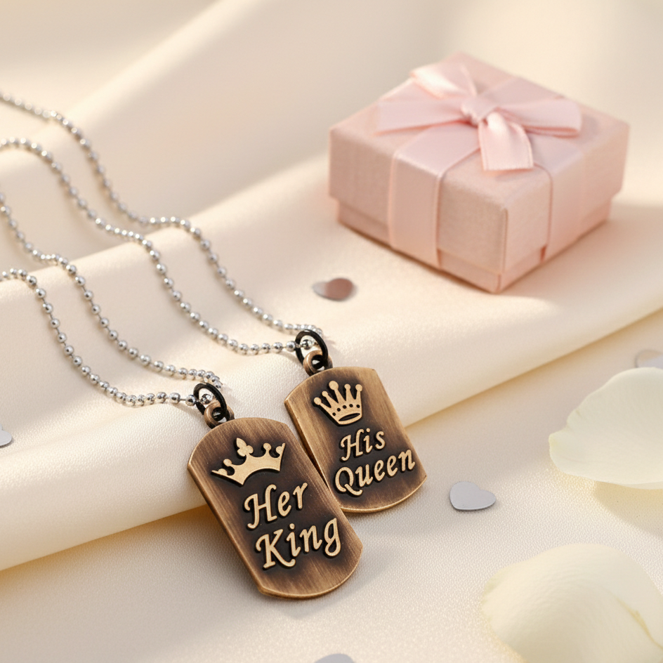 Urbana His Queen Her King Stylish Chain Pendant Combo-1004373