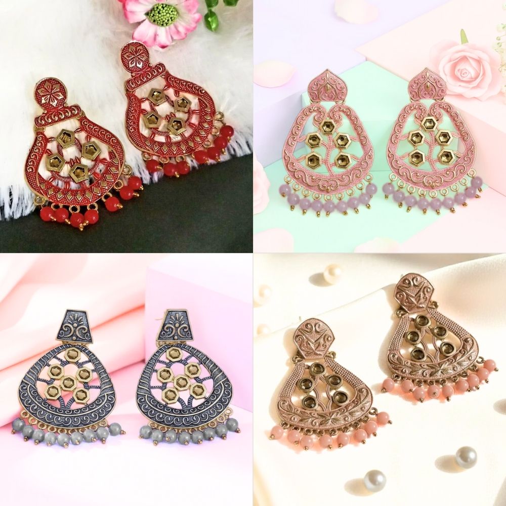 JewelMaze Traditional Meenakari Earrings Combo Set of 4