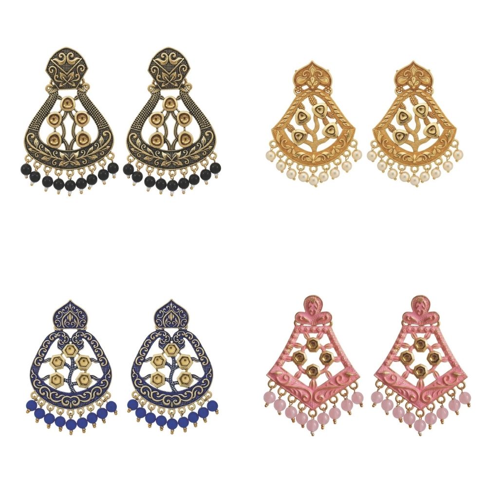 JewelMaze Traditional Meenakari Earrings Combo Set of 4