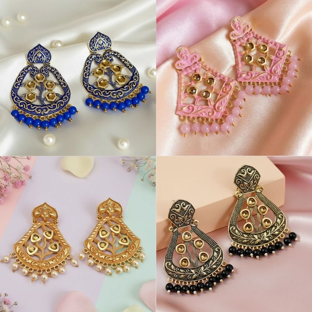 JewelMaze Traditional Meenakari Earrings Combo Set of 4