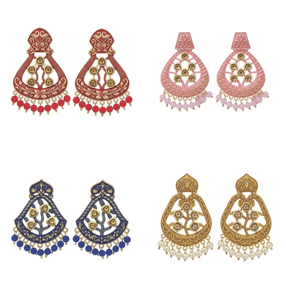 JewelMaze Traditional Meenakari Earrings Combo Set of 4