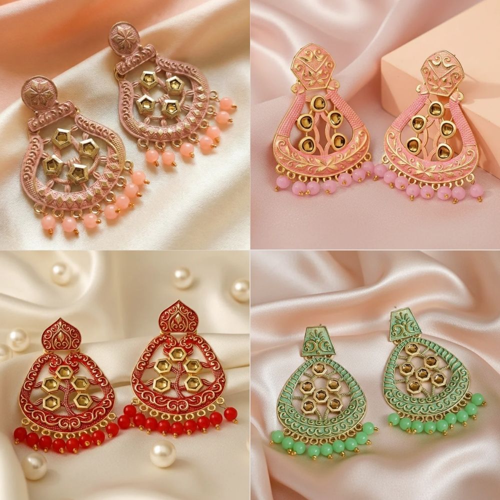 JewelMaze Traditional Meenakari Earrings Combo Set of 4