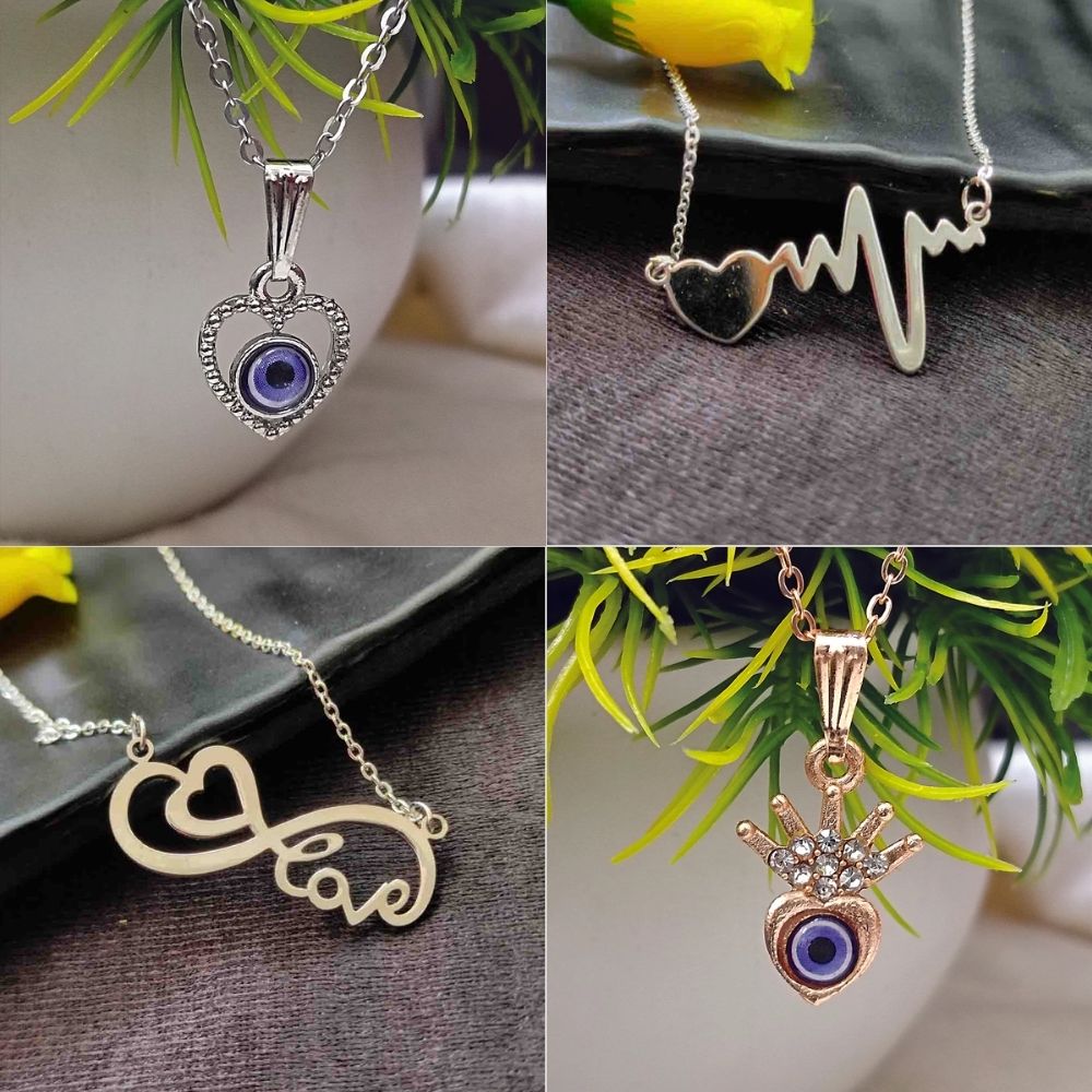 JewelMaze Elegant Assorted Chain Pendant Combo for Women (Pack of 4 Pairs)