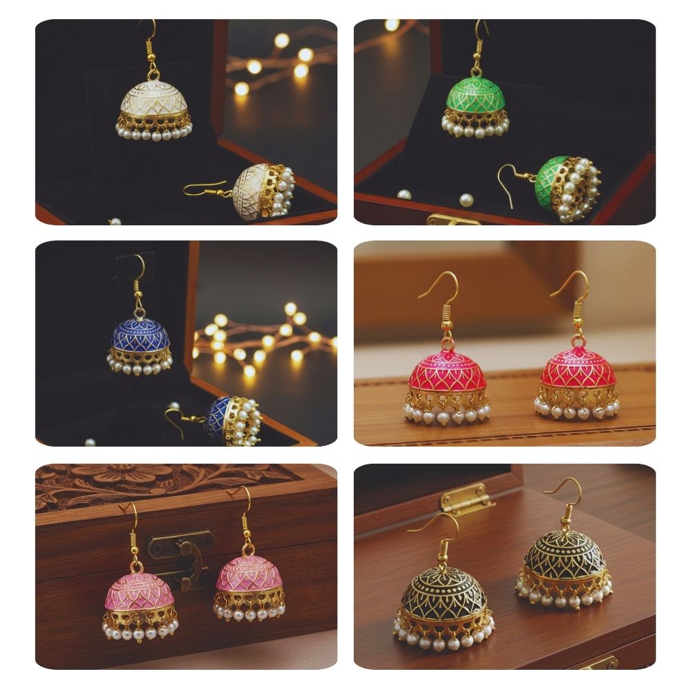 Jewelmaze Traditional Assorted Meenakari Jhumki Earrings Combo – 6 Pairs Set