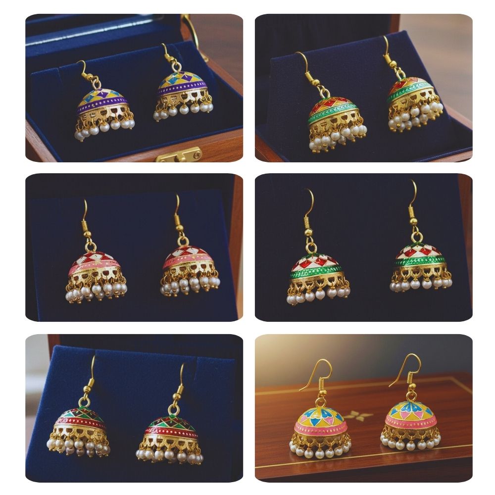 Jewelmaze Traditional Assorted Meenakari Jhumki Earrings Combo – 6 Pairs Set