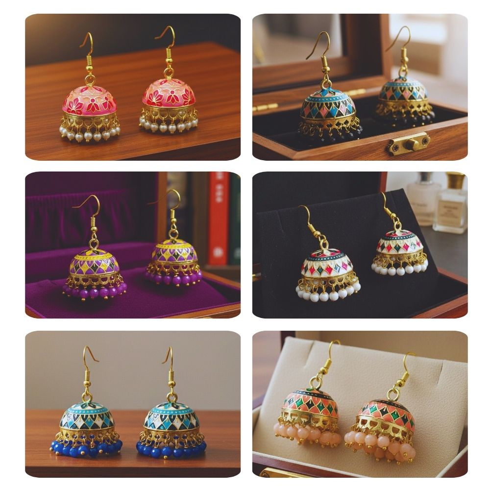 Jewelmaze Traditional Assorted Meenakari Jhumki Earrings Combo – 6 Pairs Set