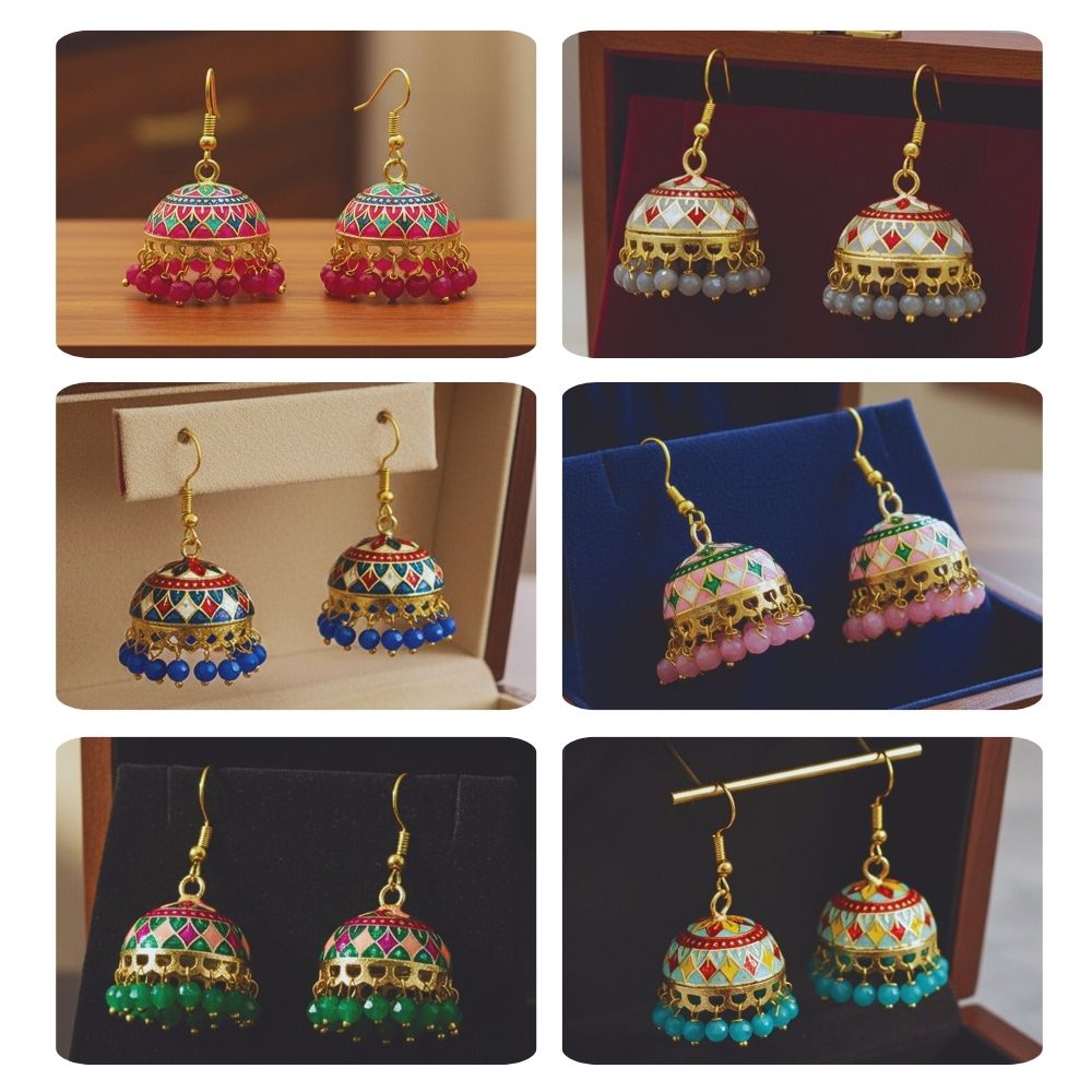 Jewelmaze Traditional Assorted Meenakari Jhumki Earrings Combo – 6 Pairs Set