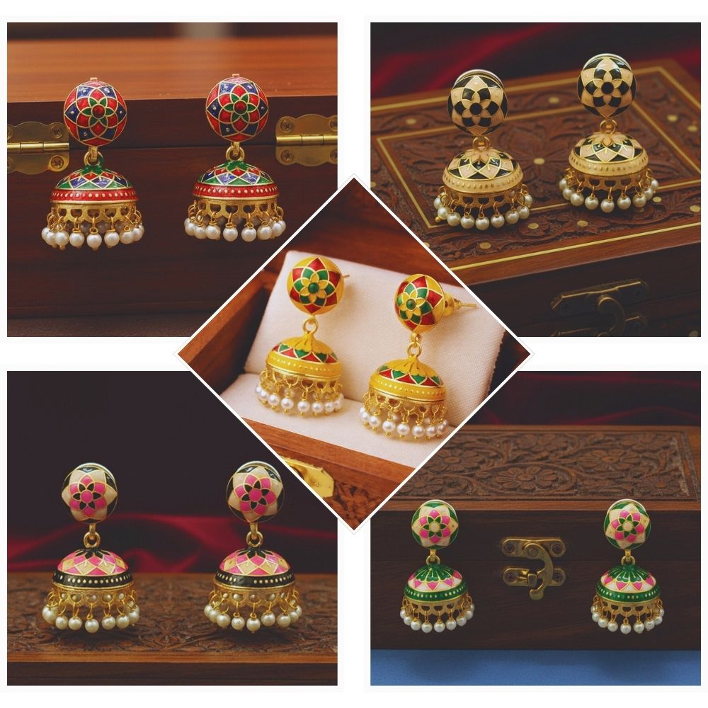 Jewelmaze Traditional Assorted Meenakari Jhumki Earrings Combo – 5 Pairs Set