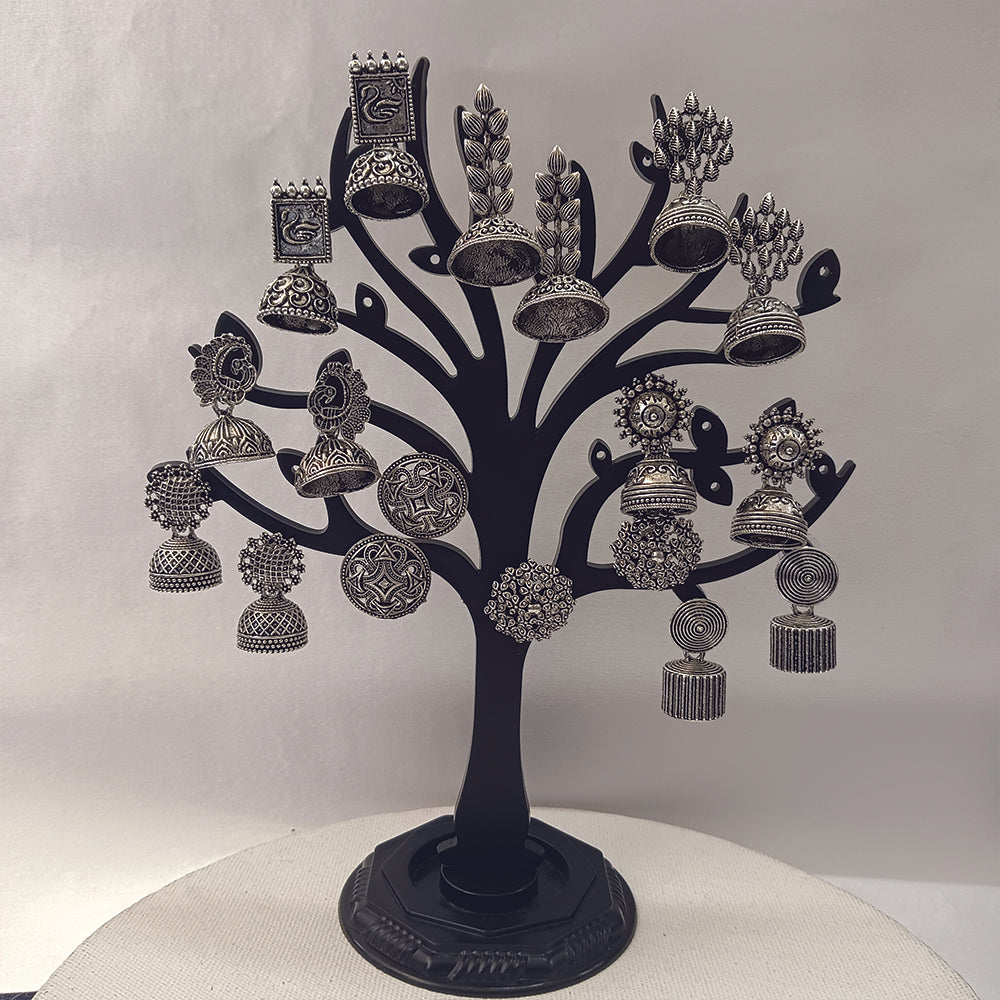 JewelMaze Set of 9 Oxidised Earrings Combo With Tree Stand