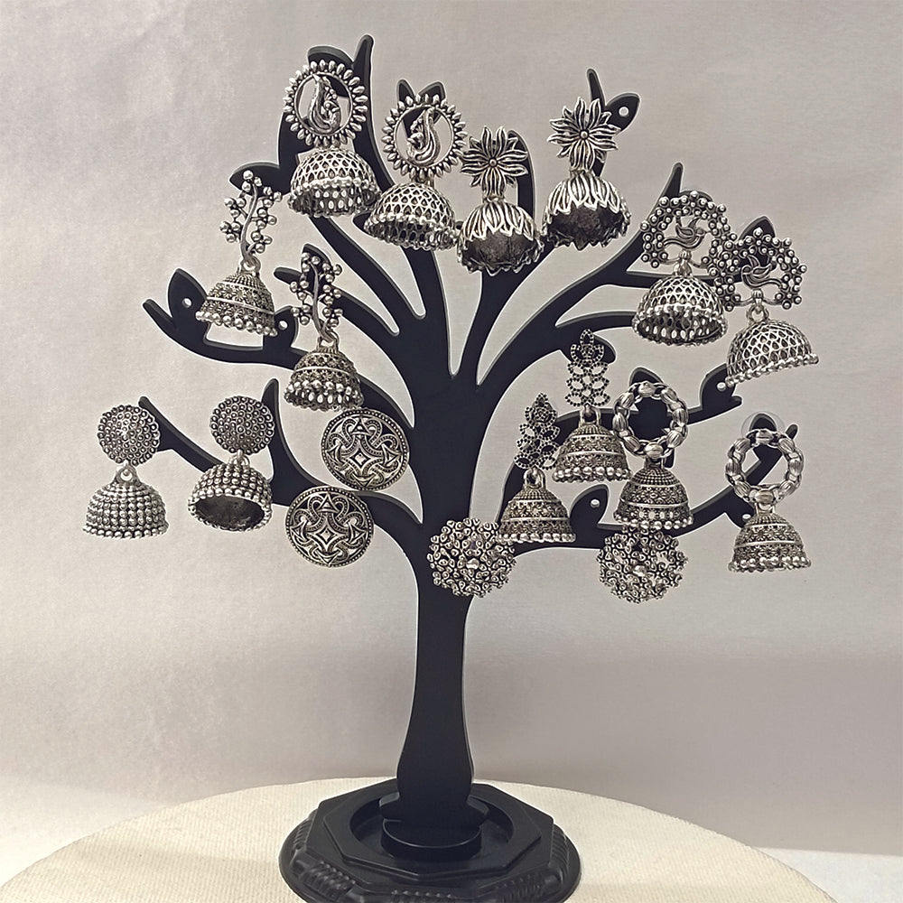 JewelMaze Set of 9 Oxidised Earrings Combo With Tree Stand