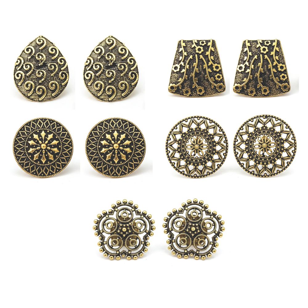 JewelMaze Set of 5 Antique Gold Plated Stud Earring Combo