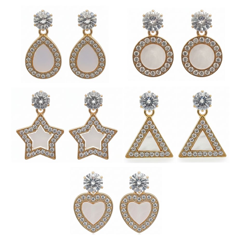 JewelMaze Set of 5 Gold Plated Multi Shapes Earrings Combo