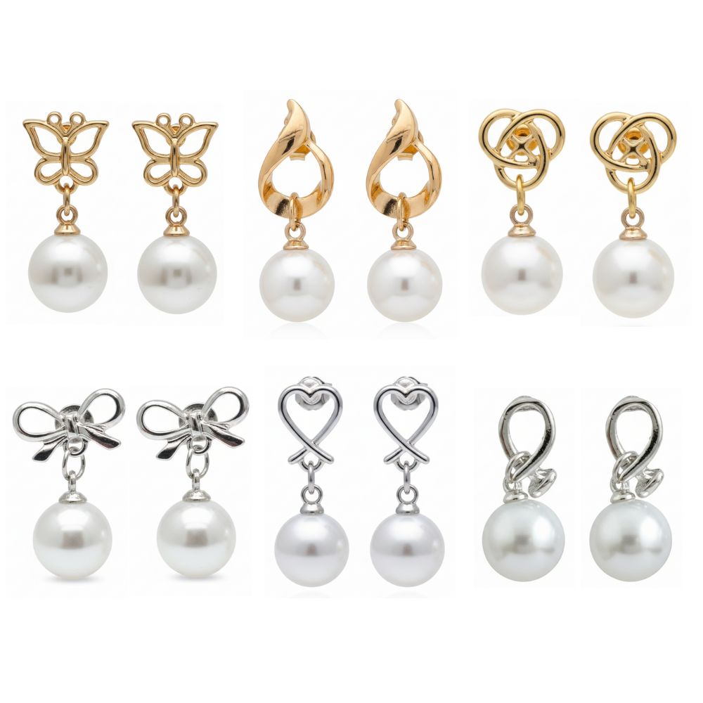 JewelMaze Set of 6 Gold And Silver Plated Pearl Drop Earrings Combo