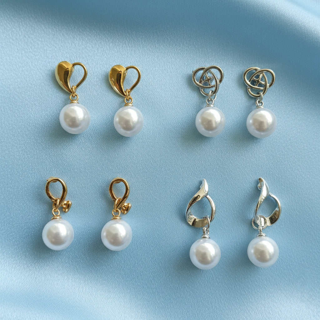 JewelMaze Set of 4 Gold And Silver Plated Pearl Drop Earrings Combo