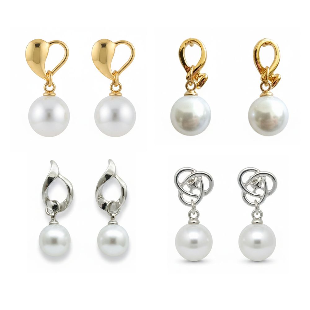 JewelMaze Set of 4 Gold And Silver Plated Pearl Drop Earrings Combo