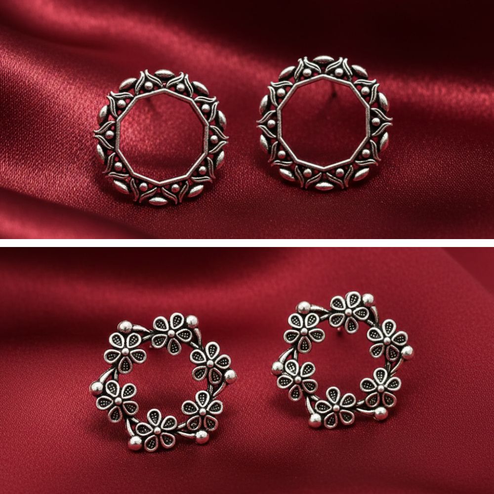 JewelMaze Oxidised Plated Pack of 2 Assorted Studs Combo