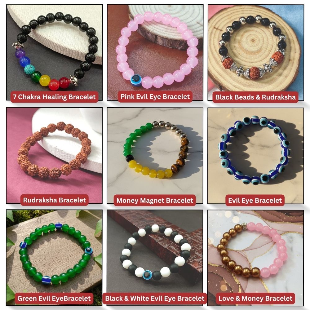 JewelMaze Spiritual & Evil Eye Bracelet Combo Healing, Protection, Love & Money Bracelets