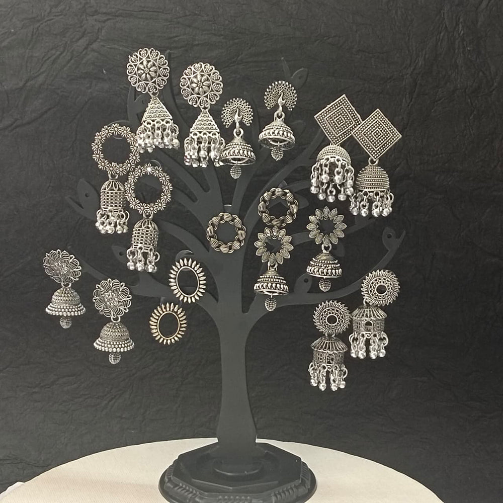 JewelMaze Set of 9 Oxidised Earrings Combo With Tree Stand