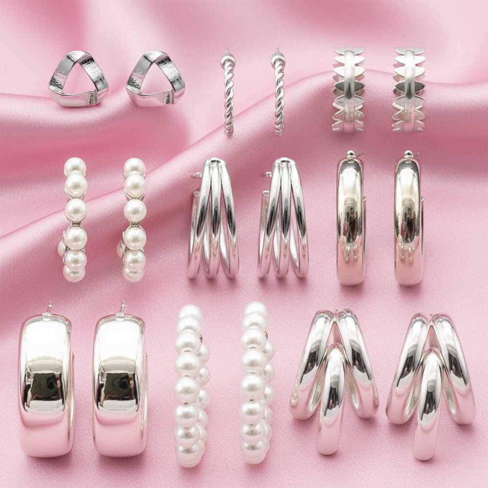 JewelMaze Set Of 9 Korean Style Anti Tarnish Earrings Combo