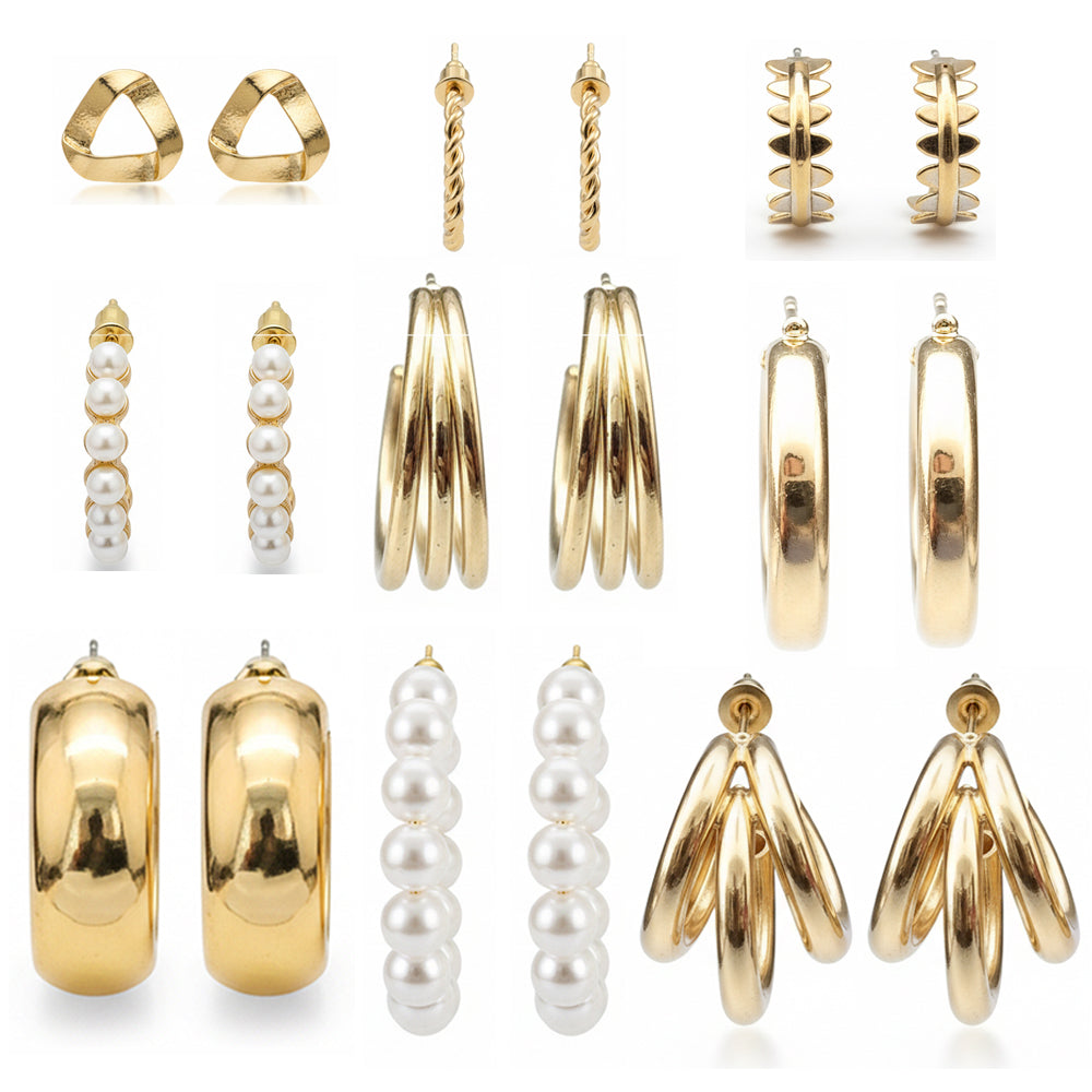 JewelMaze Set Of 9 Korean Style Gold Plated Earrings Combo