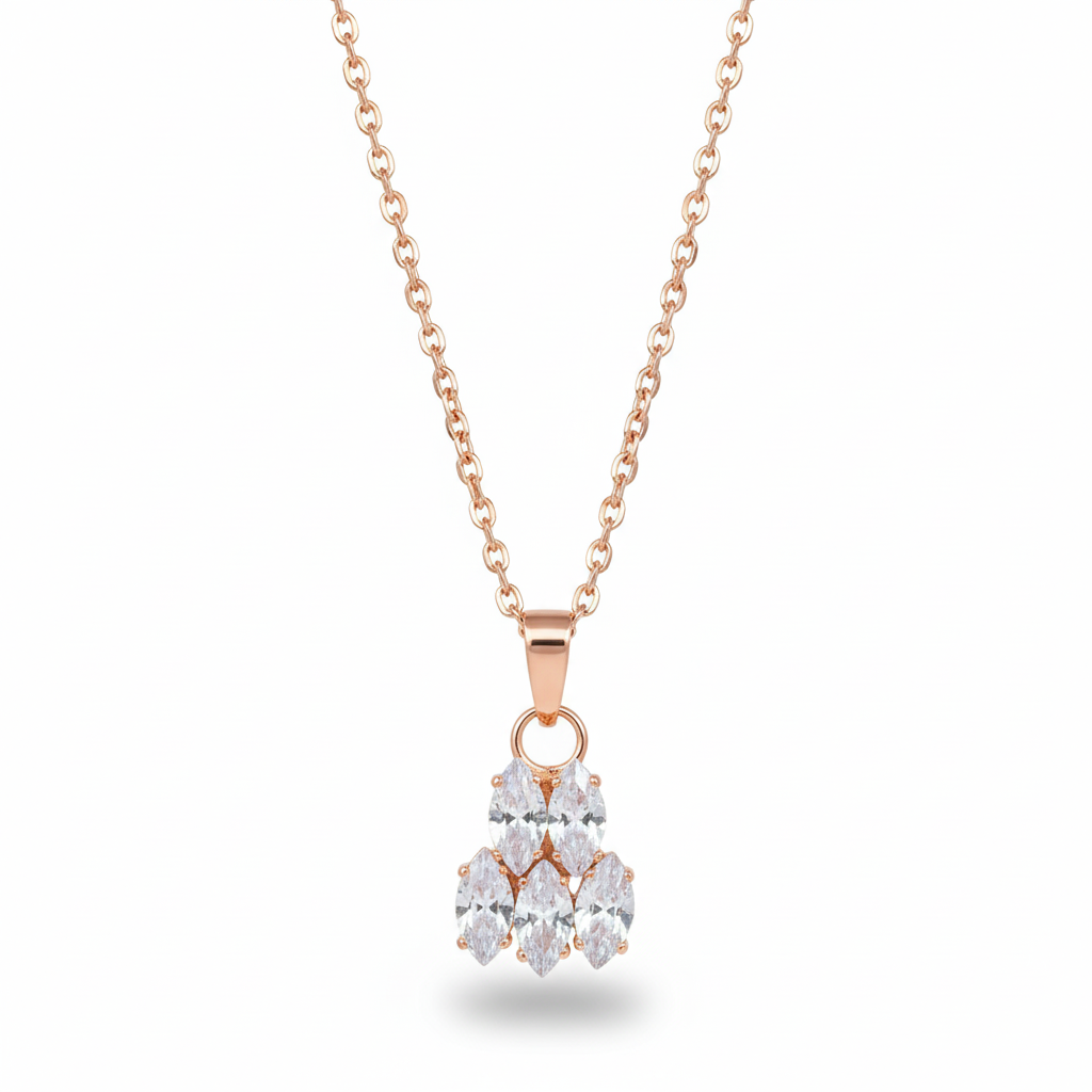 JewelMaze Rose Gold Plated Chain Pendant Earrings Rings And Bracelet Jewellery Combo Set