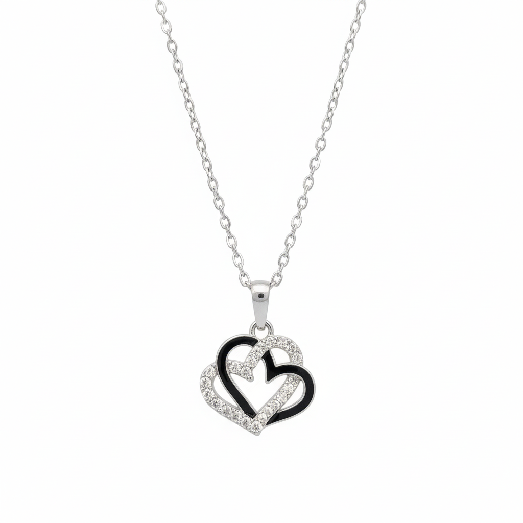 JewelMaze Silver Plated Heart Chain Pendant Earrings Rings And Bracelet Jewellery Combo Set