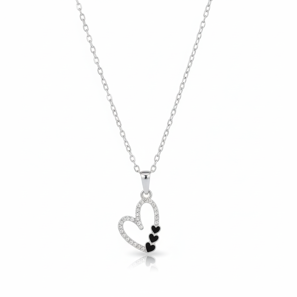 JewelMaze Silver Plated Heart Chain Pendant Earrings Rings And Bracelet Jewellery Combo Set