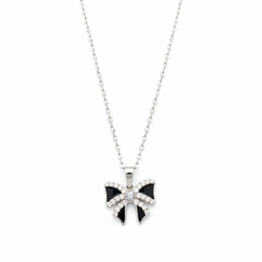 JewelMaze Silver Plated Bow Chain Pendant Earrings Rings And Bracelet Jewellery Combo Set