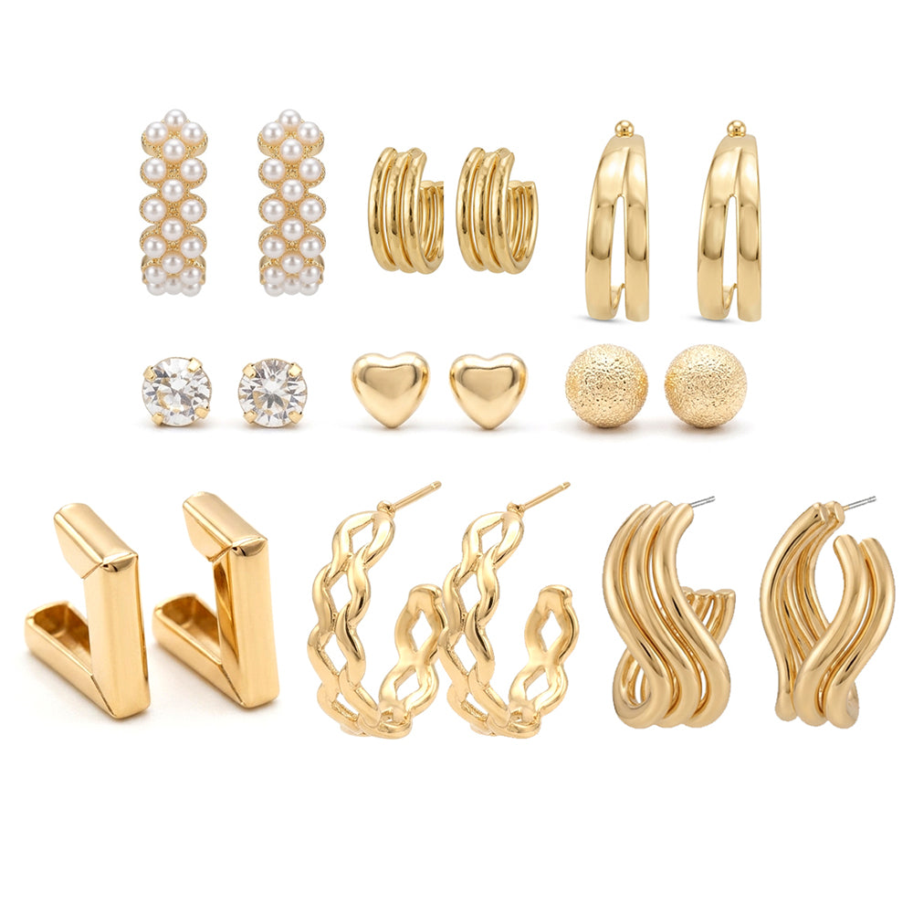 JewelMaze Set Of 9 Korean Style Gold Plated Earrings Combo