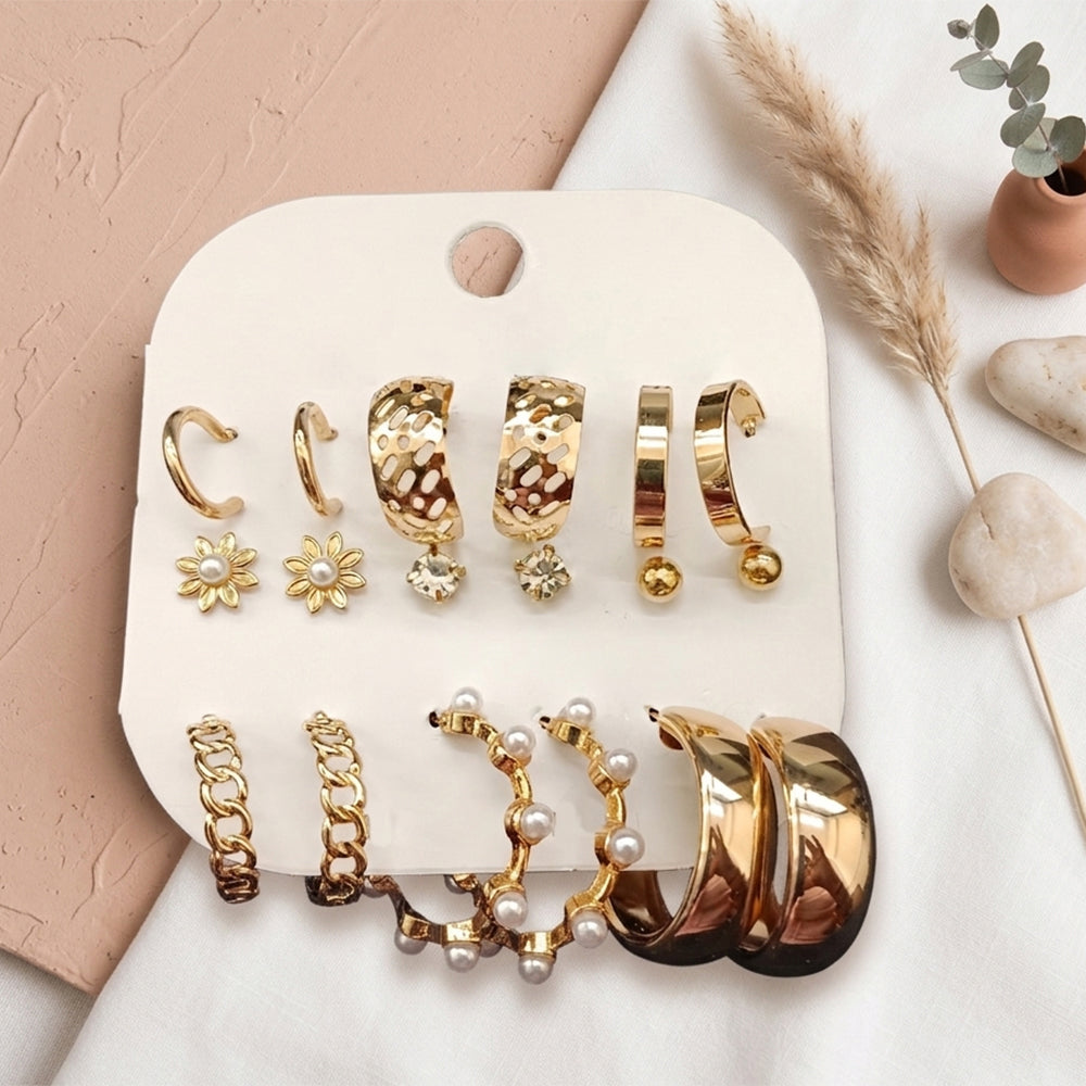 JewelMaze Set Of 9 Korean Style Gold Plated Earrings Combo