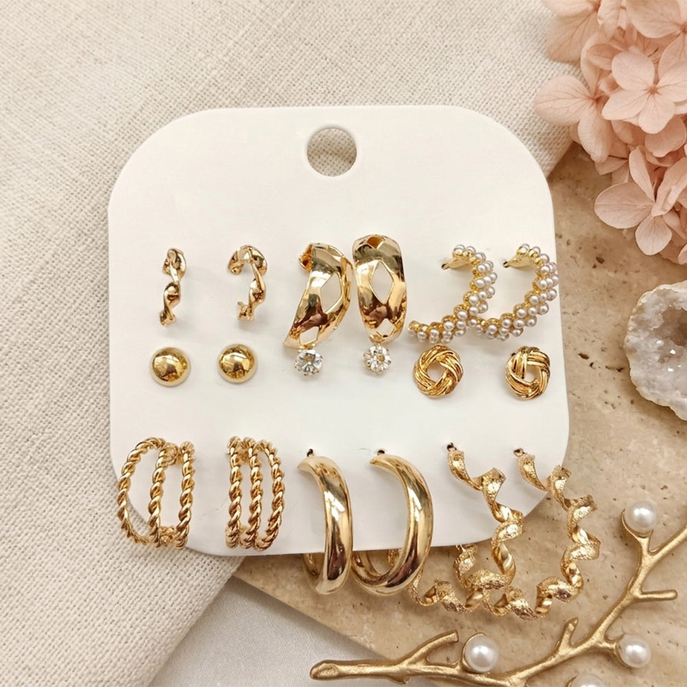 JewelMaze Set Of 9 Korean Style Gold Plated Earrings Combo