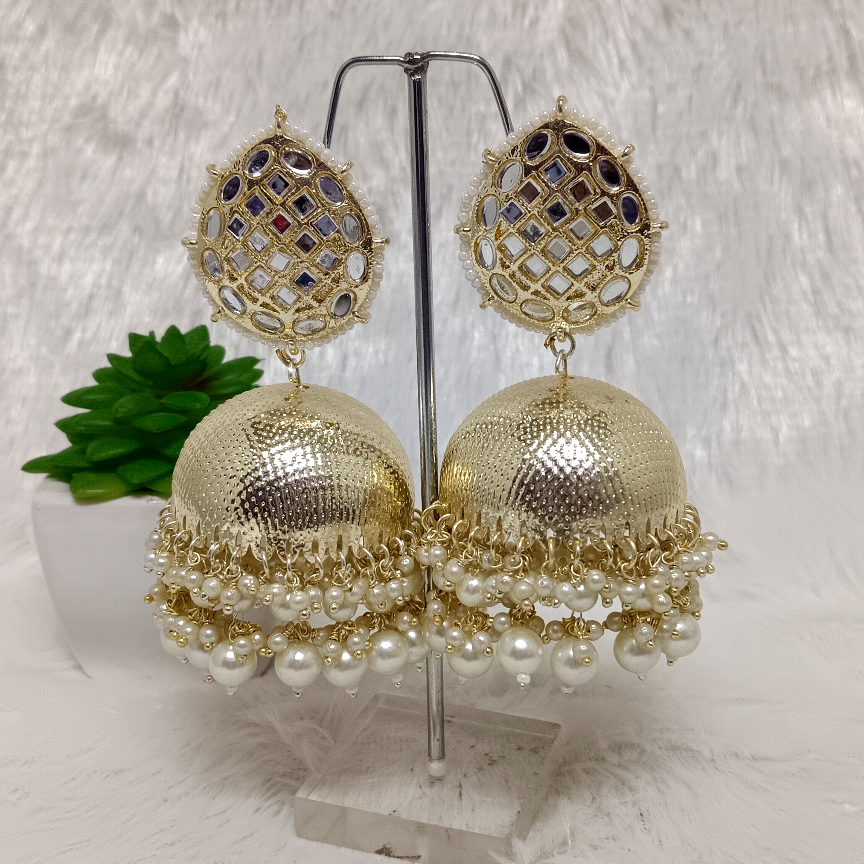Jewelmaze Gold Plated Kundan Stone Jhumkis Earrings - 10101067WH